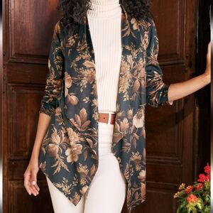 Soft Surroundings Shape Drape Suede Floral Long Sleeve Open Front Cardigan XL
